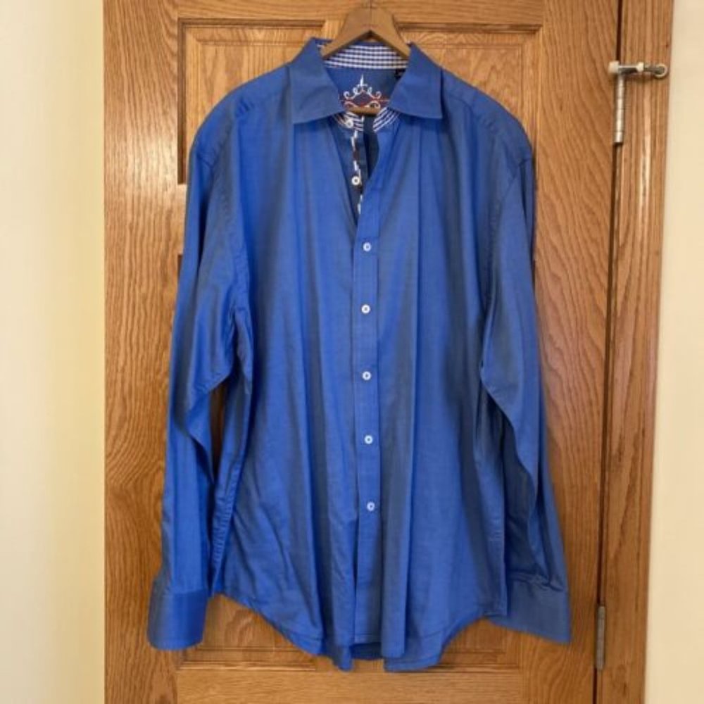 Robert Graham Men's Shirt Size XXL Blue Gingham Button Down Shirt